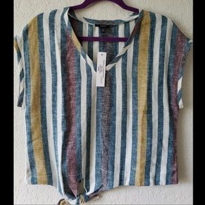 Anthropologie Striped Blouse - Blue, Gold, Brown